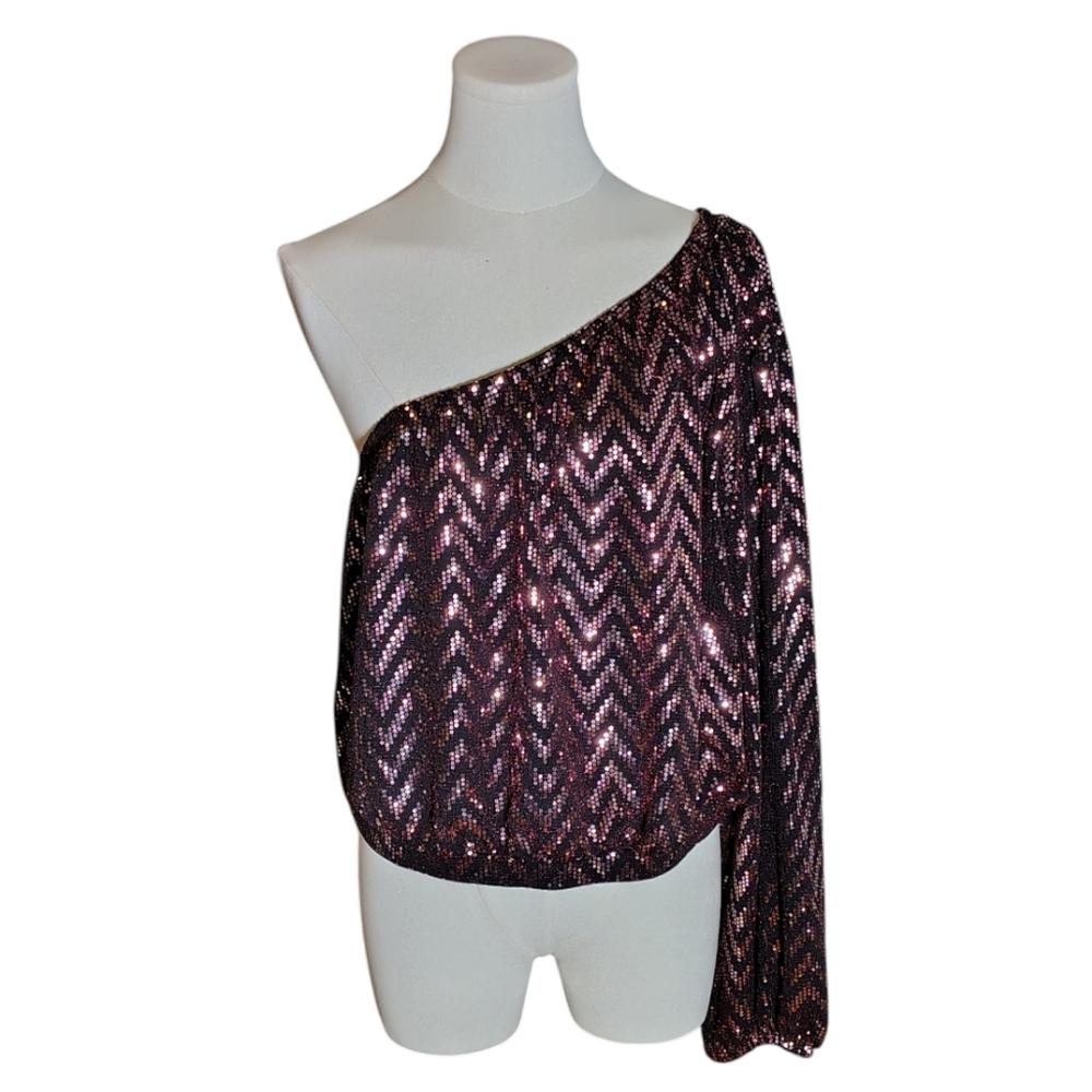 NWT Ashley Stewart Metallic Fuschia Sequined One Shoulder Blouse Size 18 To 20